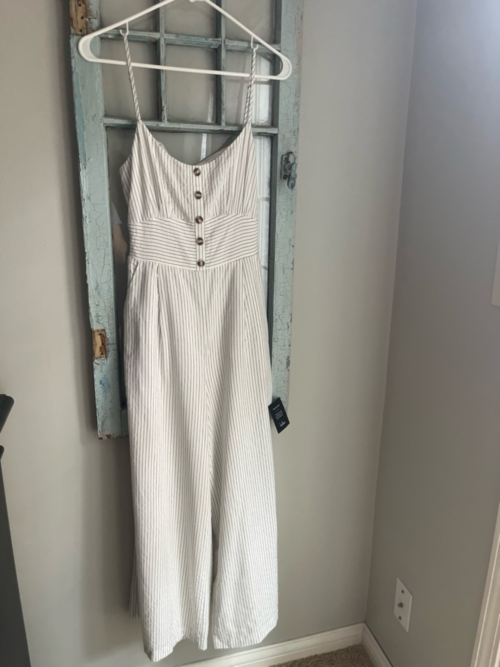Lulu's Ivory Stripe Strapless Maxi Dress with Buttons